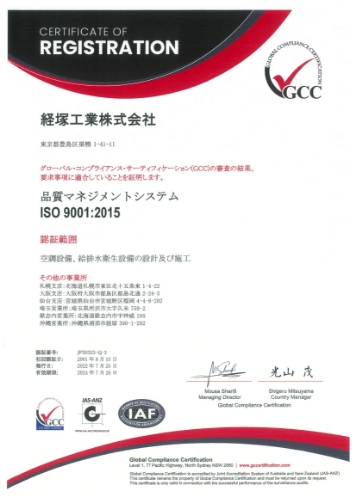 ISO9001の登録証
